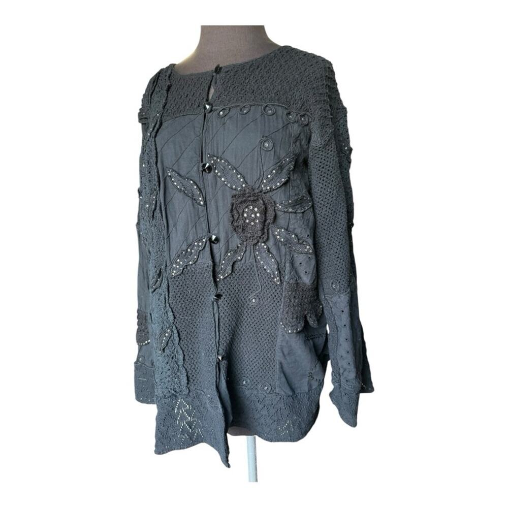 Vtg 90s Artsy Boho Lagenlook Embellished Tunic Jacket Top L Whimsigoth